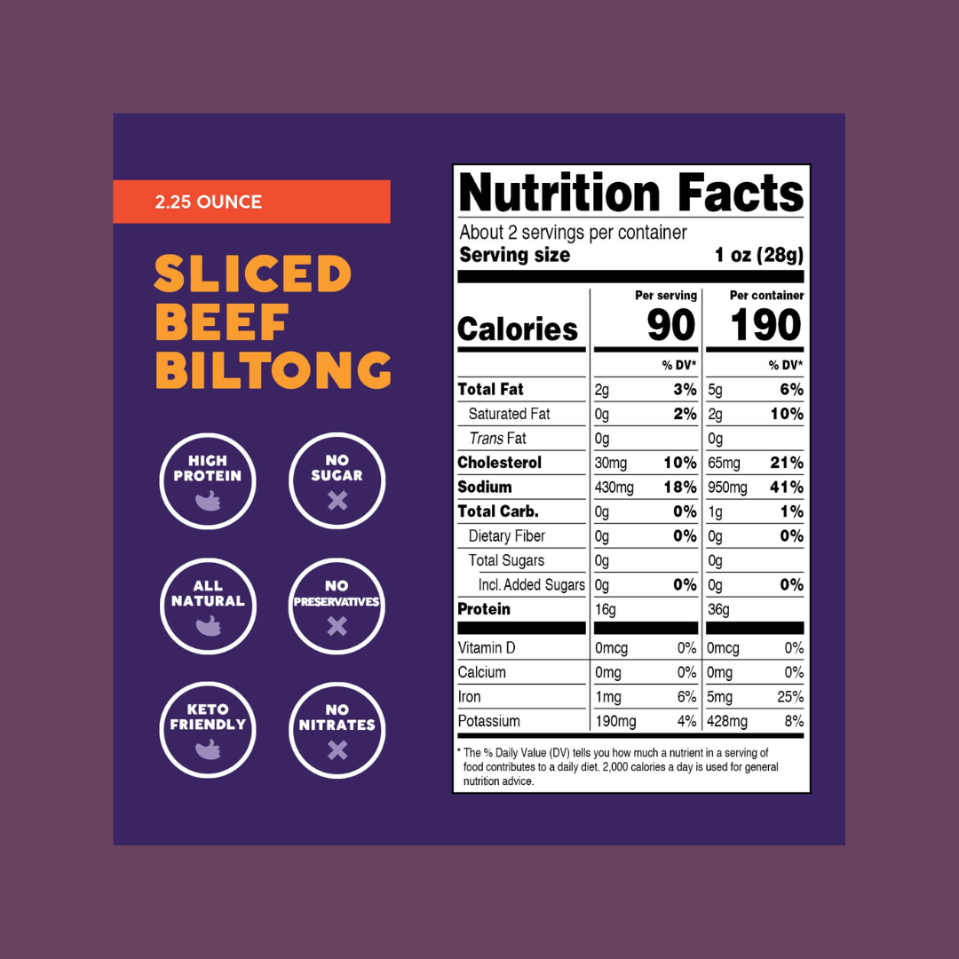 Stryve Beef Biltong Original Air Dried Beef Slices Nutrition Facts | J&J Vending SF Office Snack and Beverage Delivery Service Edit alt text