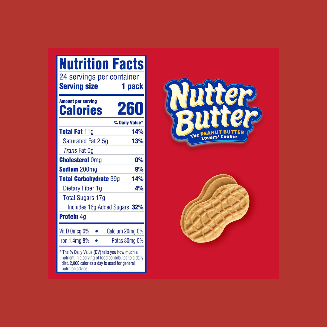 NutterButter Peanut Butter Sandwich Cookies Nutrition Facts | J&J Vending SF Office Snacks and Beverage Delivery Service