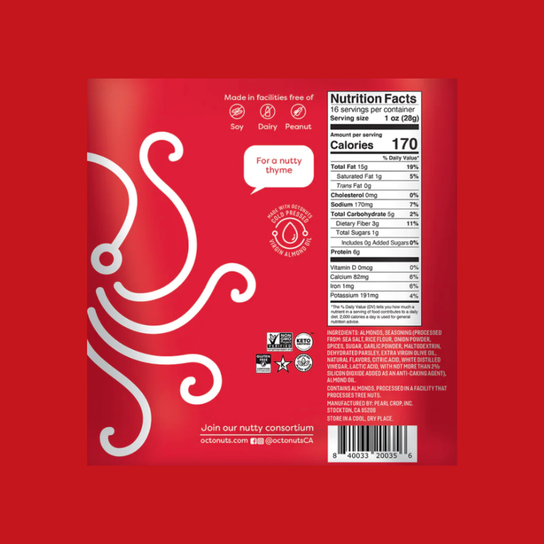 Octonuts Raw Whole Natural Almonds Nutrition Facts | J&J Vending SF Office Snacks and Beverage Delivery Service