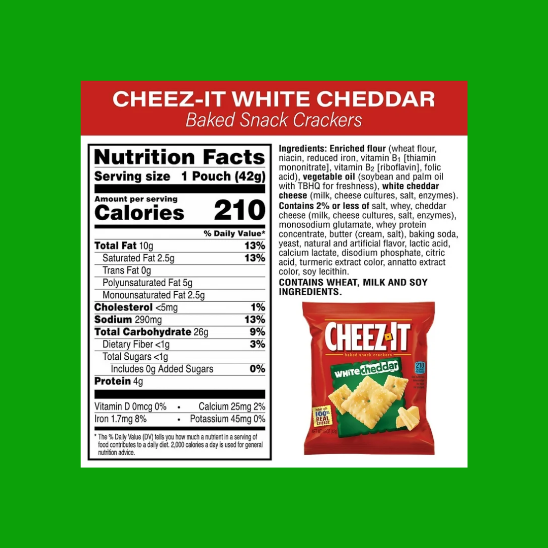 Cheezit White Cheddar Nutrition Facts | J&J Vending SF Office Snacks and Beverage Delivery Service Edit alt text