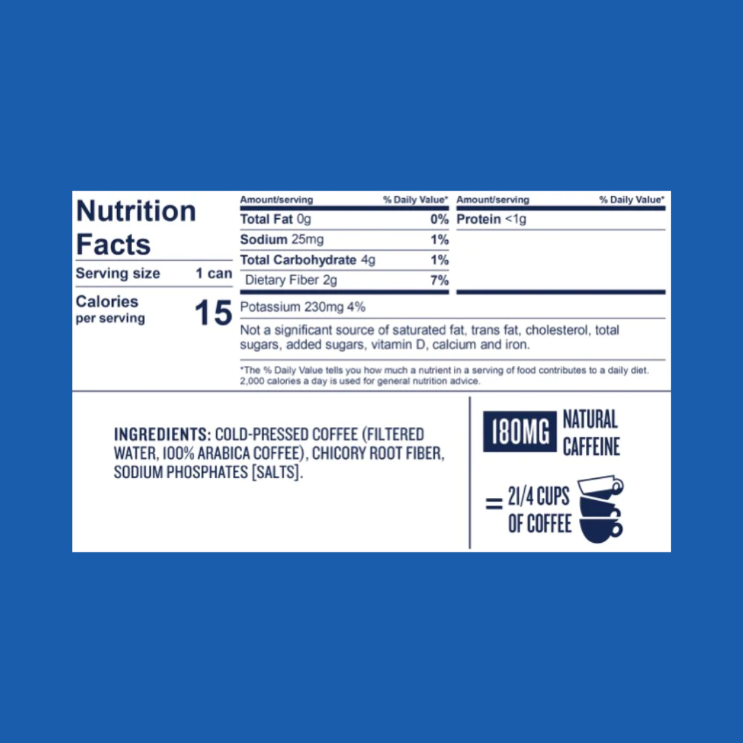 La Colombe Coffee Cold Brew Brazilian Black & Unsweetened Nutrition Facts | J&J Vending SF Office Snack and Beverage Delivery Service