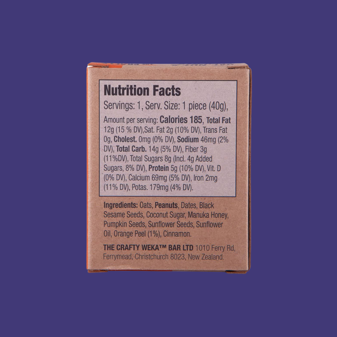 The Crafty Weka Bite Date & Orange Nutrition Label | J&J Vending SF Office Pantry Snacks and Beverage Delivery Service