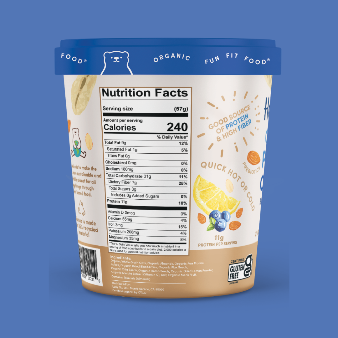  Healthbear Protein Oatmeal Blueberry Almond with Lemon Nutrition Facts | J&J Vending SF Office Snacks and Beverage Delivery Service