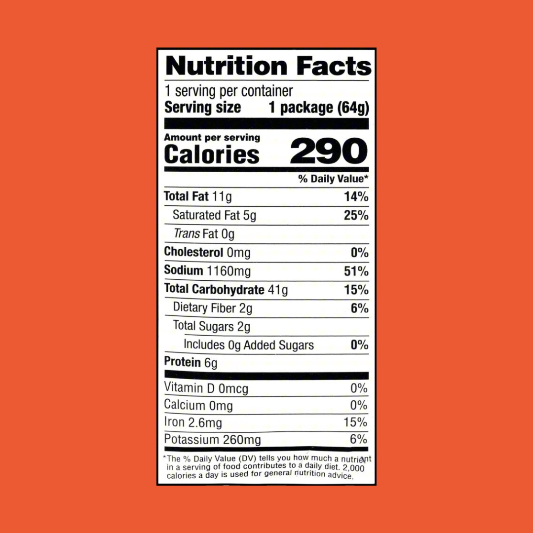 Nissin Cup of Noodles Nutrition Facts | J&J Vending SF Office Snacks and Beverage Delivery Service