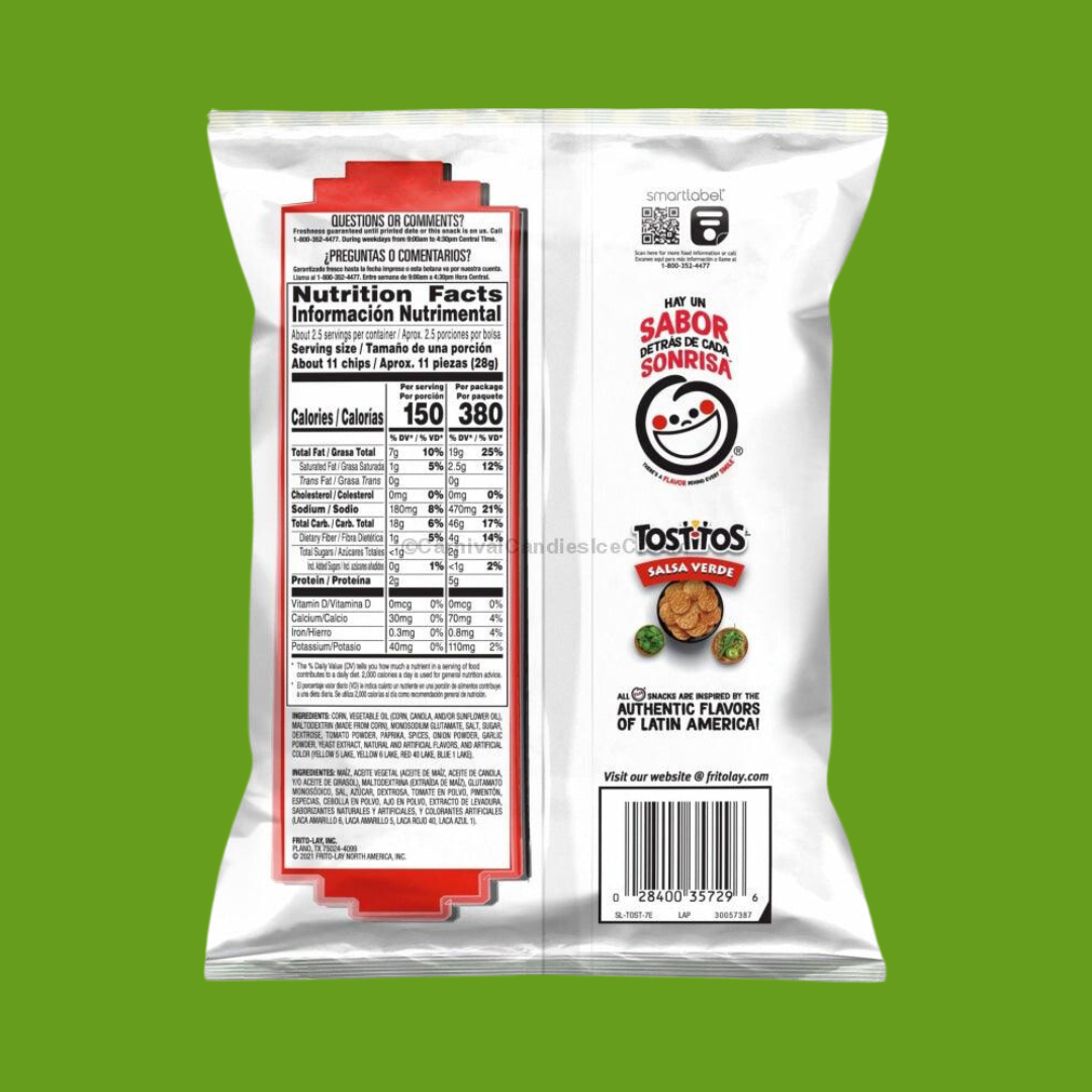 Tostitos Verde Salsa XVL Nutrition Facts| J&J Vending SF Office Snacks and Beverage Delivery Service