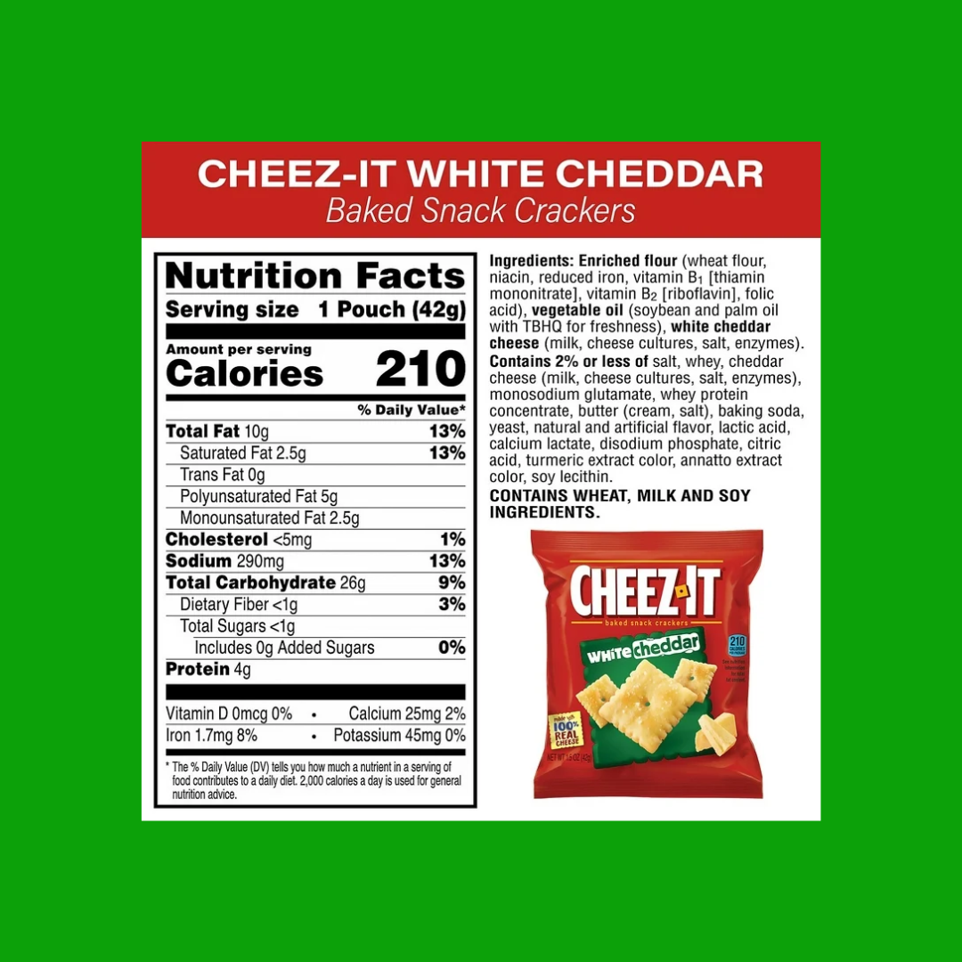 Cheezit White Cheddar Nutrition Facts | J&J Vending SF Office Snacks and Beverage Delivery Service  Edit alt text