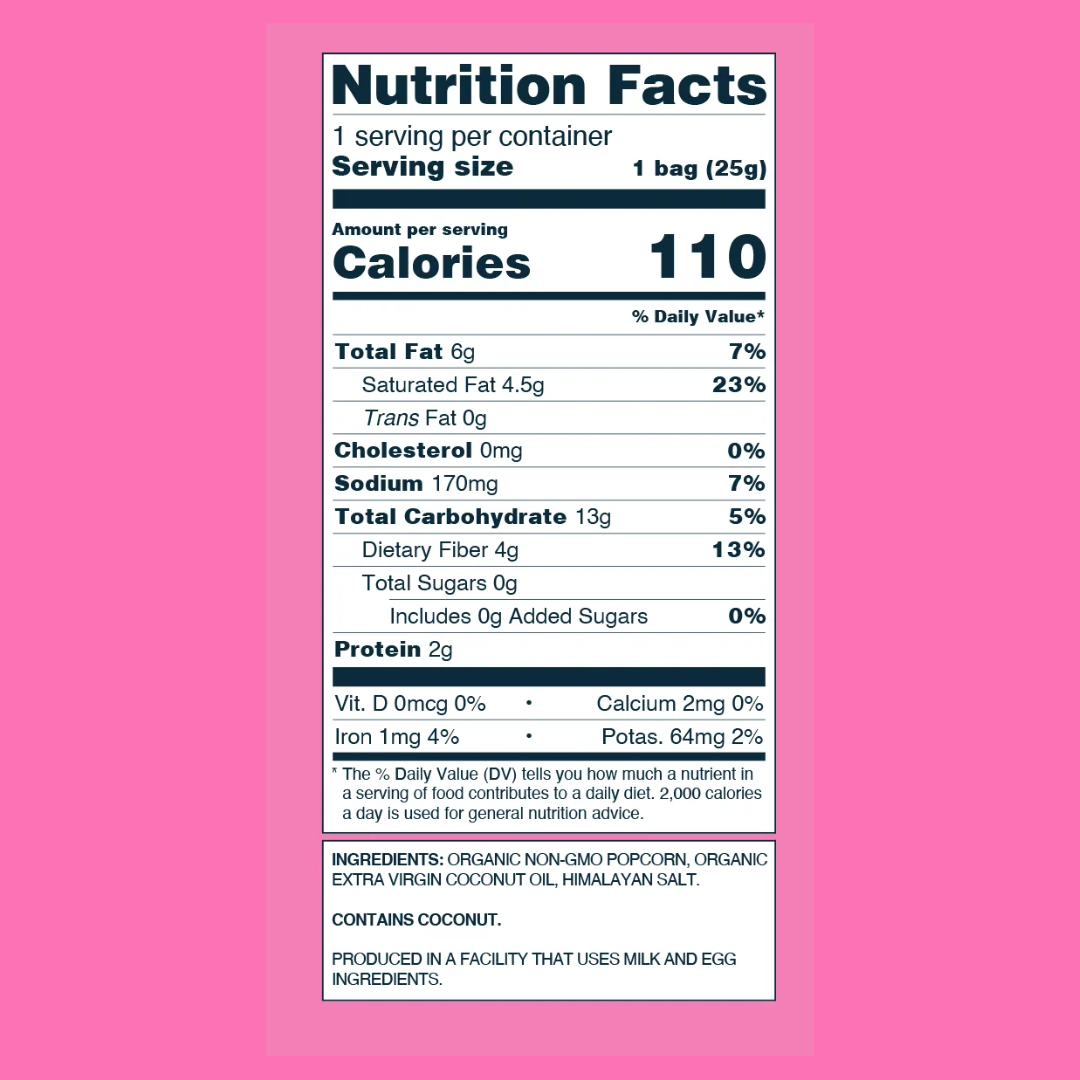Lesser Evil Pink Himalayan Sea Salt Popcorn Nutrition Facts | J&J Vending SF Office Snacks and Beverage Delivery Service