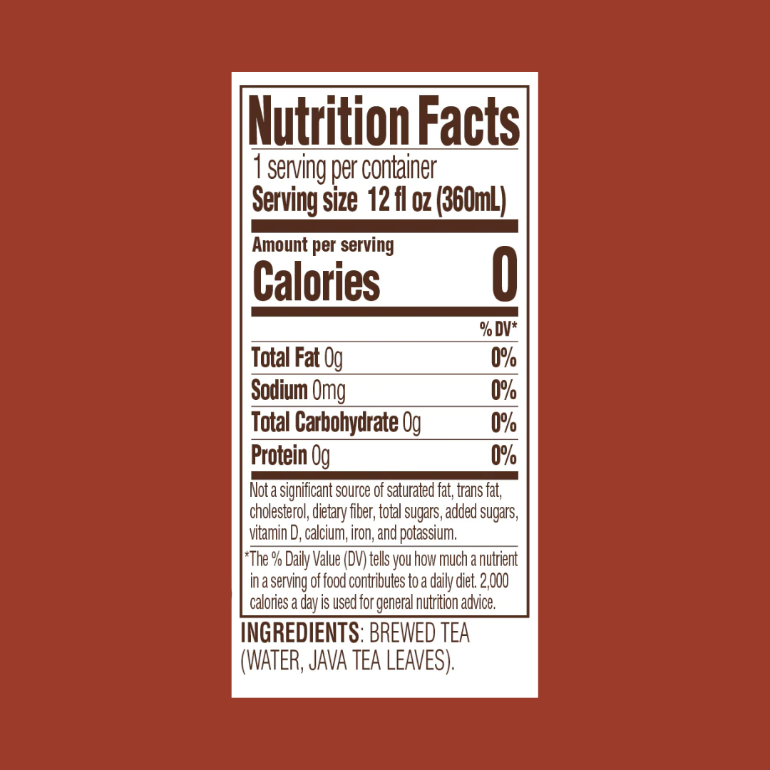Tejava Original Unsweetened Black Tea Nutrition Facts | J&J Vending SF Office Snacks and Beverage Delivery Service