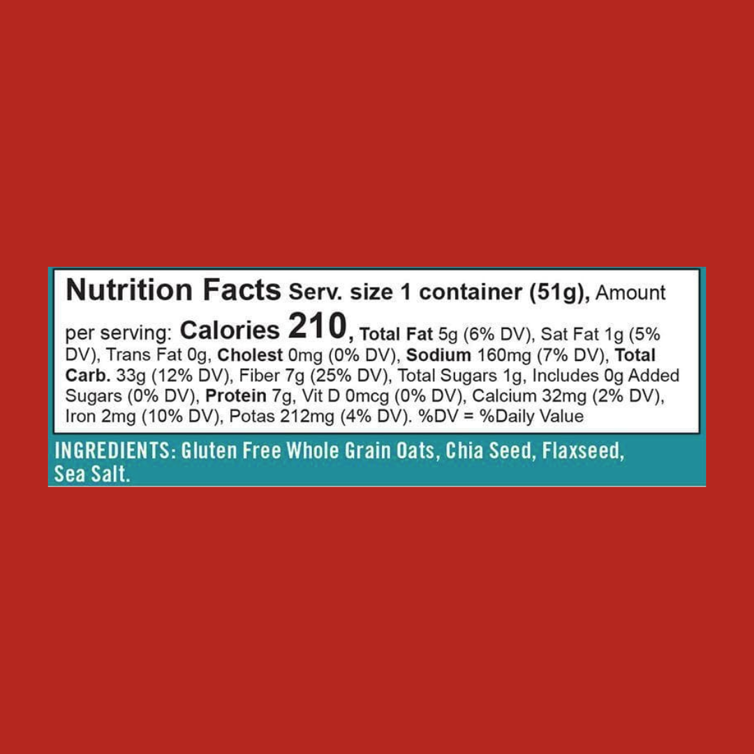 Bob's Red Mill Classic Oatmeal Cups with Flax & Chia Nutrition Facts | J&J Vending SF Office Pantry Snacks and Beverage Delivery Service