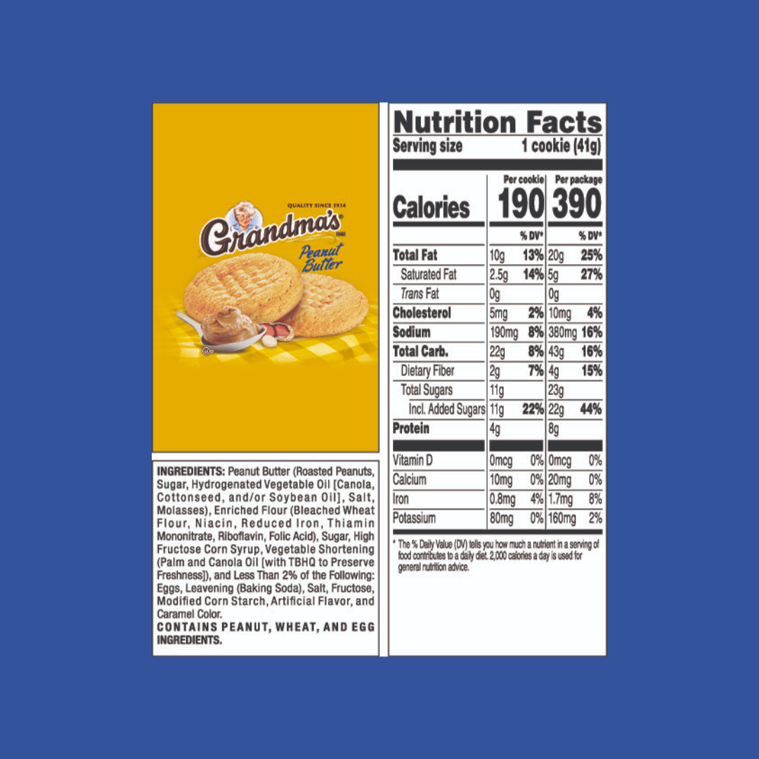 Grandma's Peanut Butter Cookies Nutrition Facts | J&J Vending SF Office Pantry Snacks and Beverage Delivery Service