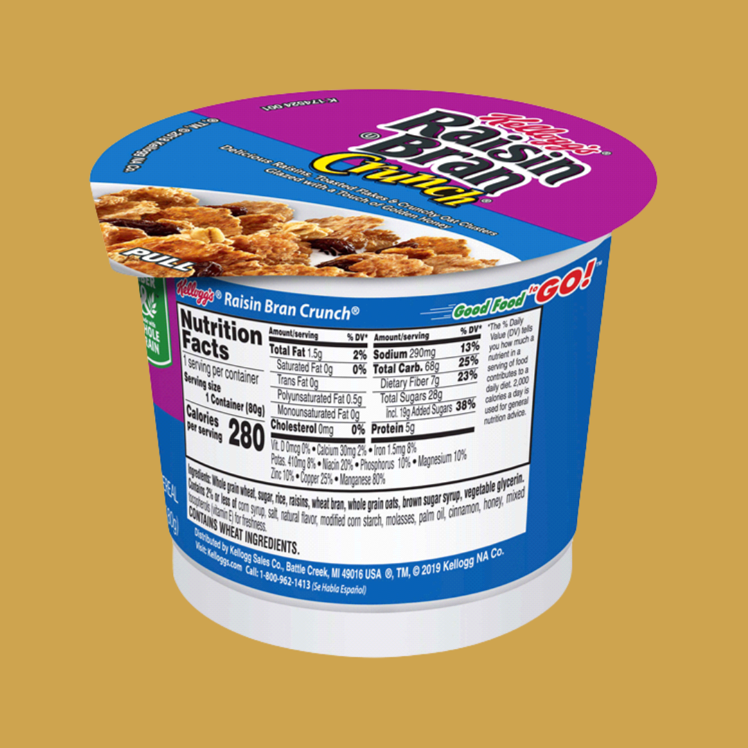 Raisin Bran Crunch Cereal Cup To-Go Nutrition Facts | J&J Vending SF Office Pantry Snacks and Beverage Delivery Service