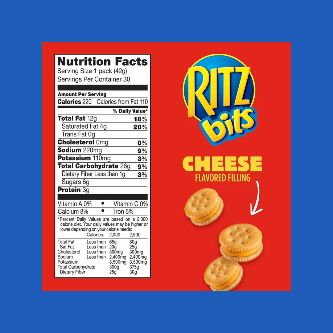 Ritz Bits Cheese Sandwich Crackers Nutrition Facts | J&J Vending SF Office Pantry Snacks and Beverage Delivery Service