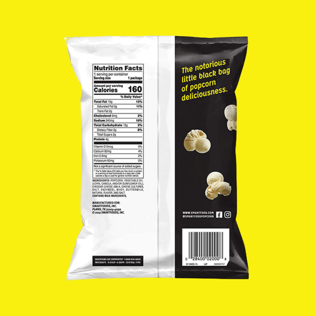 Smartfood Popcorn White Cheddar Nutrition Facts | J&J Vending SF Office Pantry Snacks and Beverage Delivery Service
