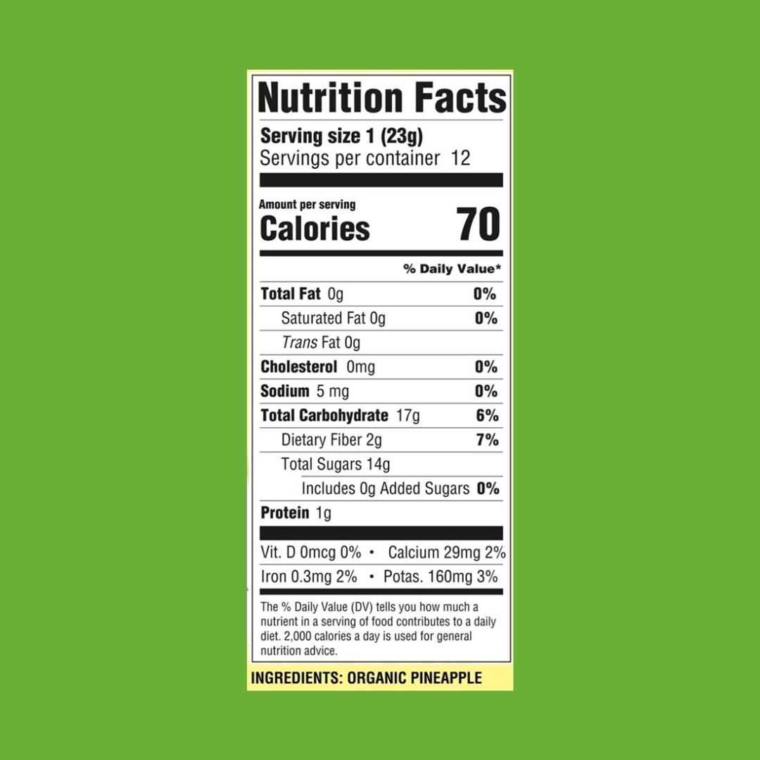 Solely Dried Pineapple Fruit Jerky Nutrition Facts | J&J Vending SF Office Pantry Snacks and Beverage Delivery Service