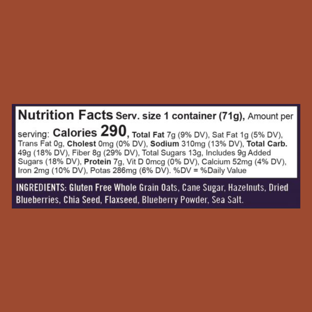 Bob's Red Mill Gluten Free Oatmeal Blueberry & Hazelnut Nutrition Facts | J&J Vending SF Office Pantry Snacks and Beverage Delivery Service