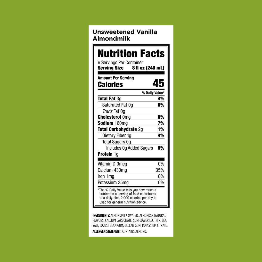 Califia Unsweetened Almond Milk Nutrition Facts | J&J Vending SF Office Snacks and Beverage Delivery Service