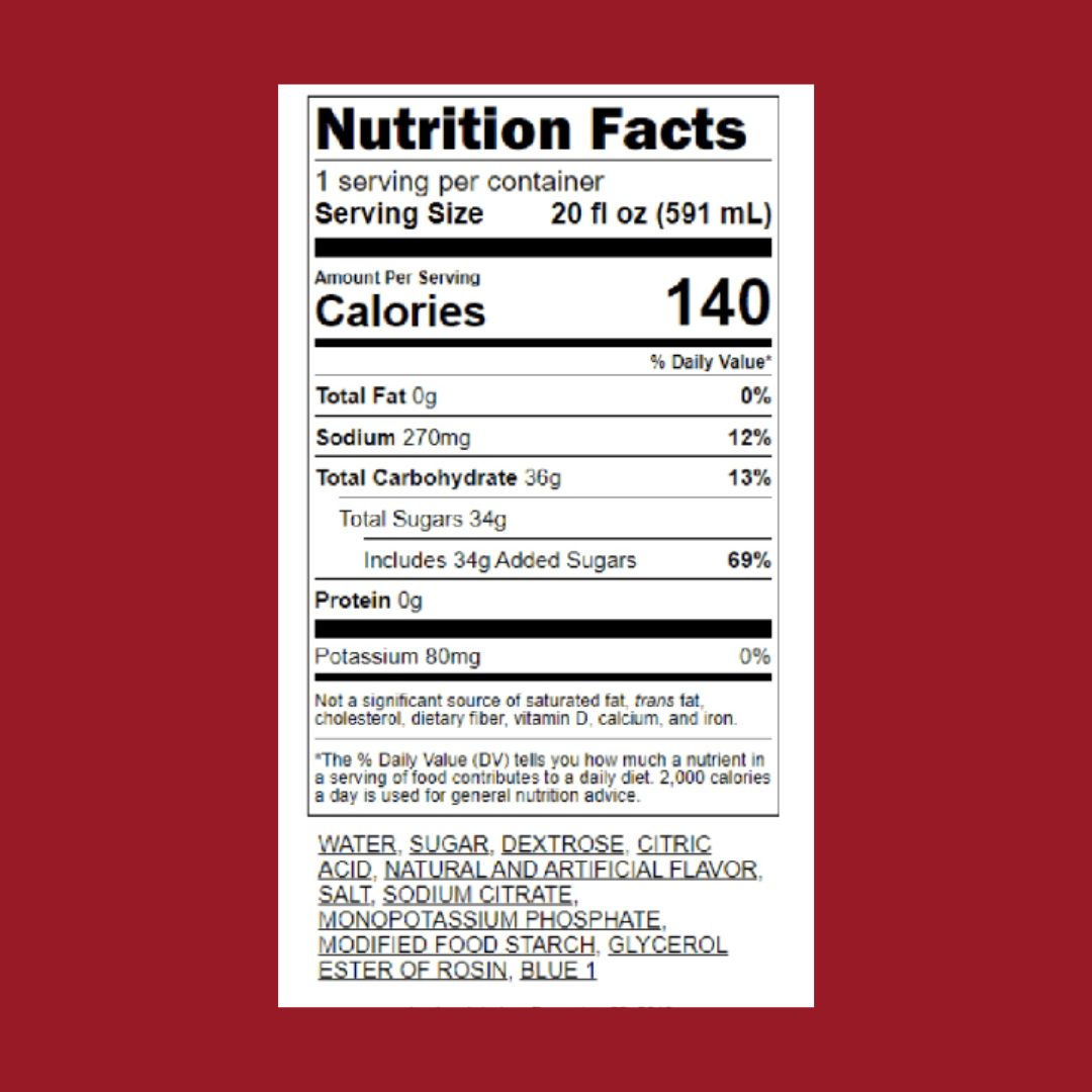 Gatorade Fruit Punch Sports Drink Nutrition Facts | J&J Vending SF Office Snack and Beverage Delivery Service