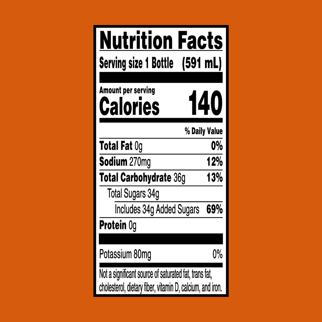Gatorade Orange Sports Drink Nutrition Facts | J&J Vending SF Office Snack and Beverage Delivery Service