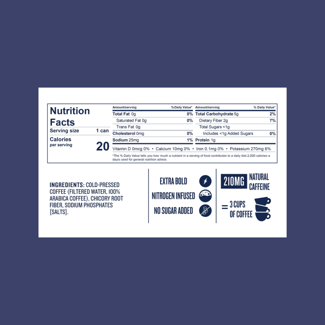 La Colombe Coffee Nitro Extra Bold Cold Brew Nutrition Facts | J&J Vending SF Office Snack and Beverage Delivery Service