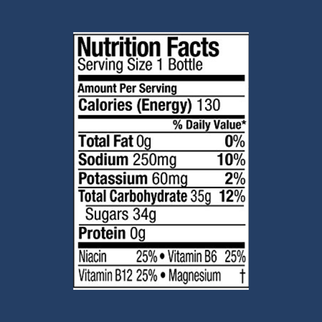 Powerade Mountain Blue Sports Drink Nutrition Facts | J&J Vending SF Office Snack and Beverage Delivery Service