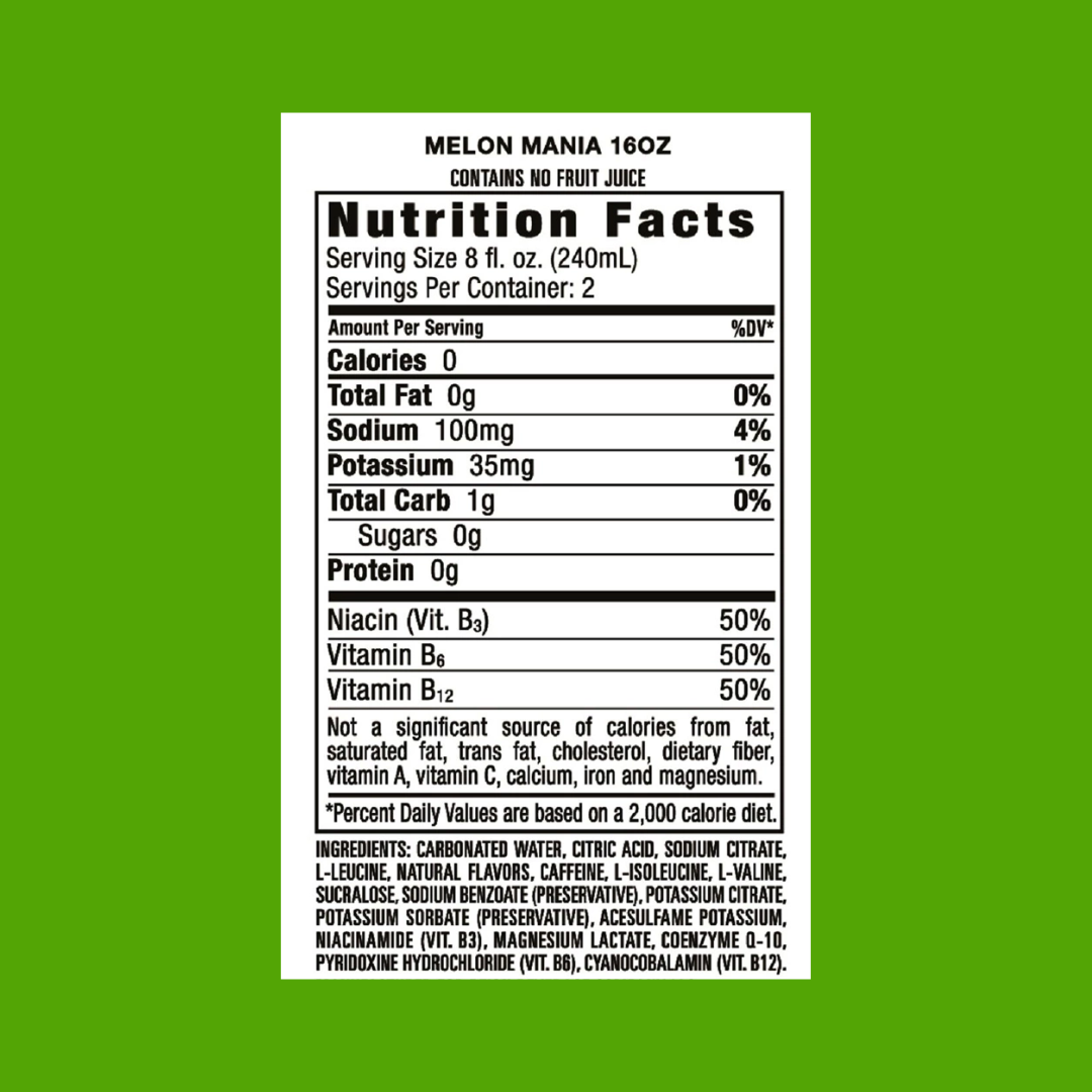 Reign Energy Drink Melon Mania Nutrition Facts | J&J Vending SF Office Snack and Beverage Delivery Service