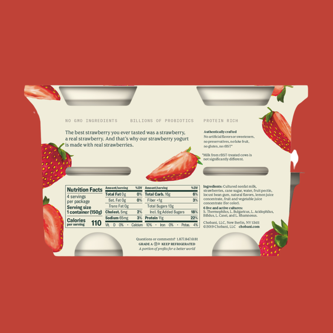 Chobani Greek Strawberry Yogurt Nutrition Facts | J&J Vending SF Office Snacks and Beverage Delivery Service