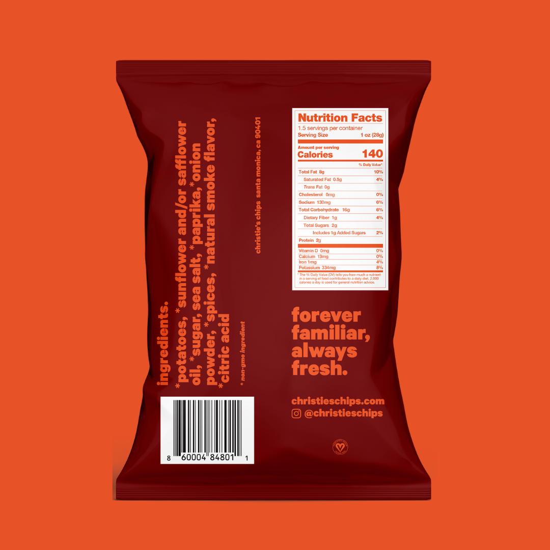 Christie's Back Yard BBQ Potato Chips Nutrition Facts | J&J Vending SF Office Pantry Snacks and Beverage Delivery Service