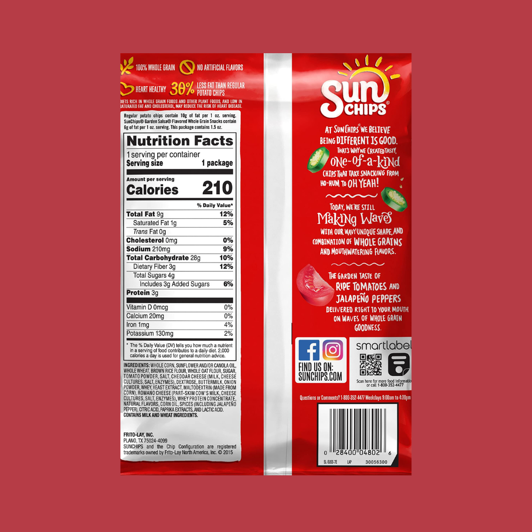 SunChips Garden Salsa Chips Nutrition Facts |J&J Vending SF Office Pantry Snacks and Beverage Delivery Service