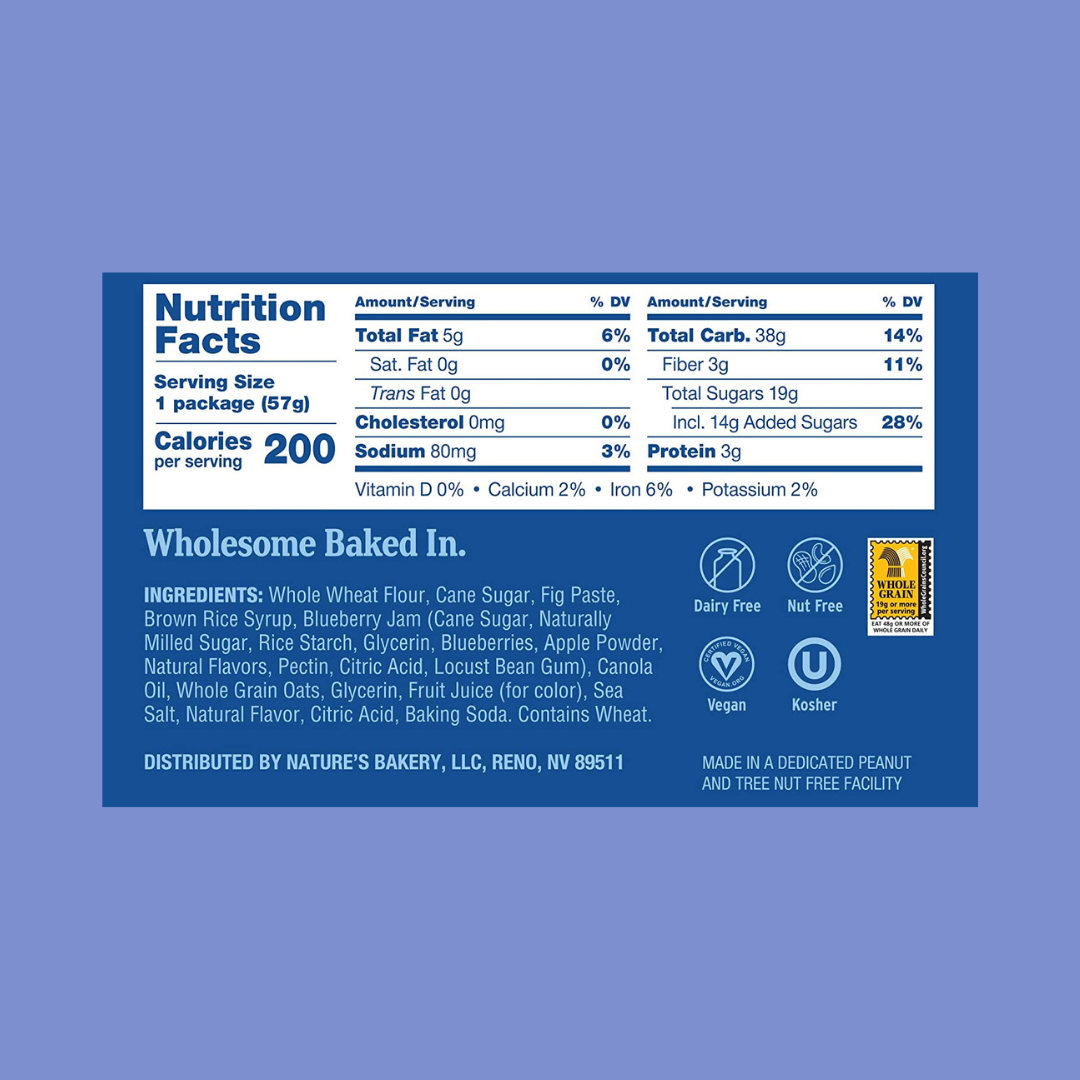 Nature's Bakery Blueberry Fig Bar Nutritional Label | J&J Vending SF Office Pantry Snacks and Beverage Delivery Service
