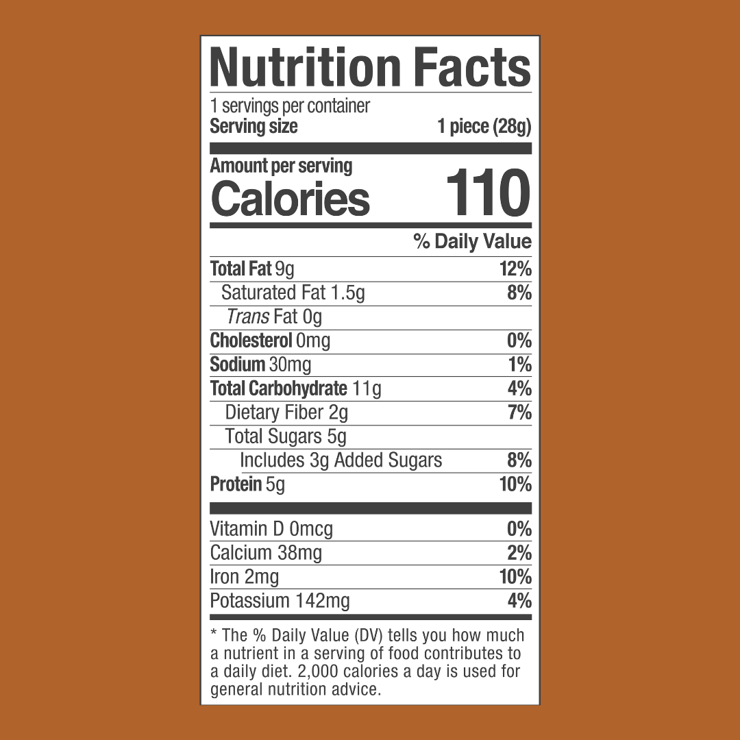 Tosi Super Bites Cashew Bar Nutrition Label | J&J Vending SF Office Pantry Snacks and Beverage Delivery Service