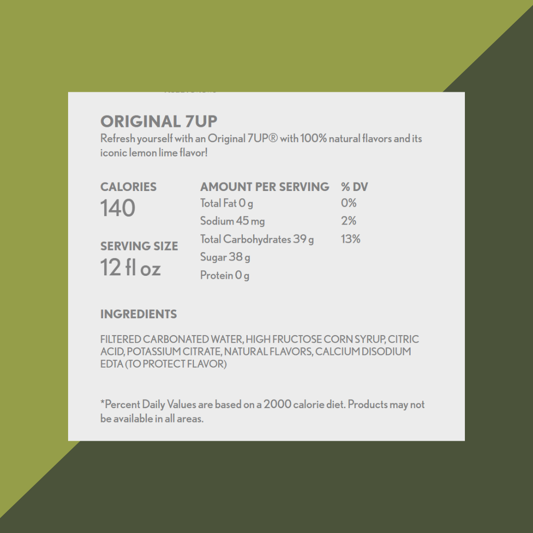 7up 12oz Can Nutrition Facts | J&J Vending SF Office Snack and Beverage Delivery Service