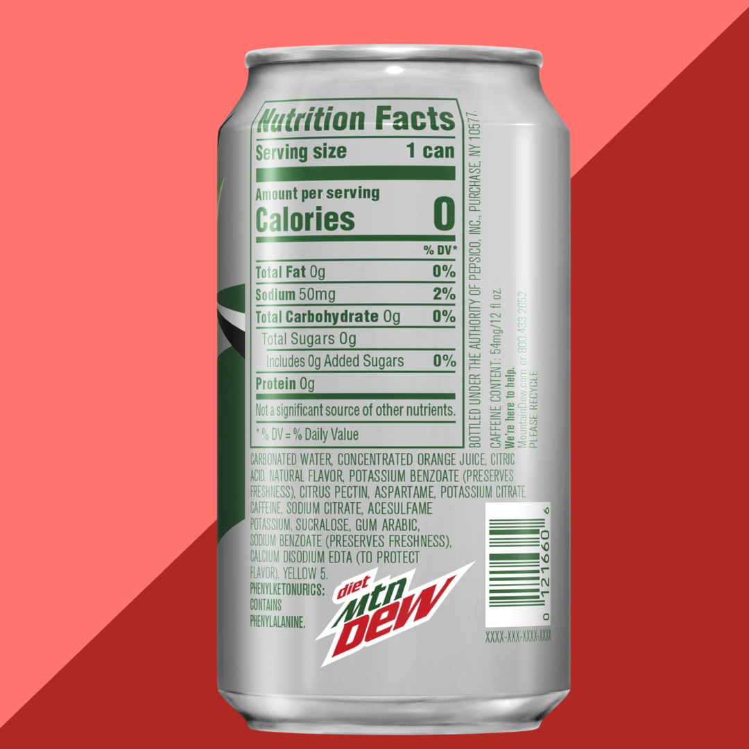 Diet Mtn Dew 12oz Can Nutrition Facts | J&J Vending SF Office Snack and Beverage Delivery Service