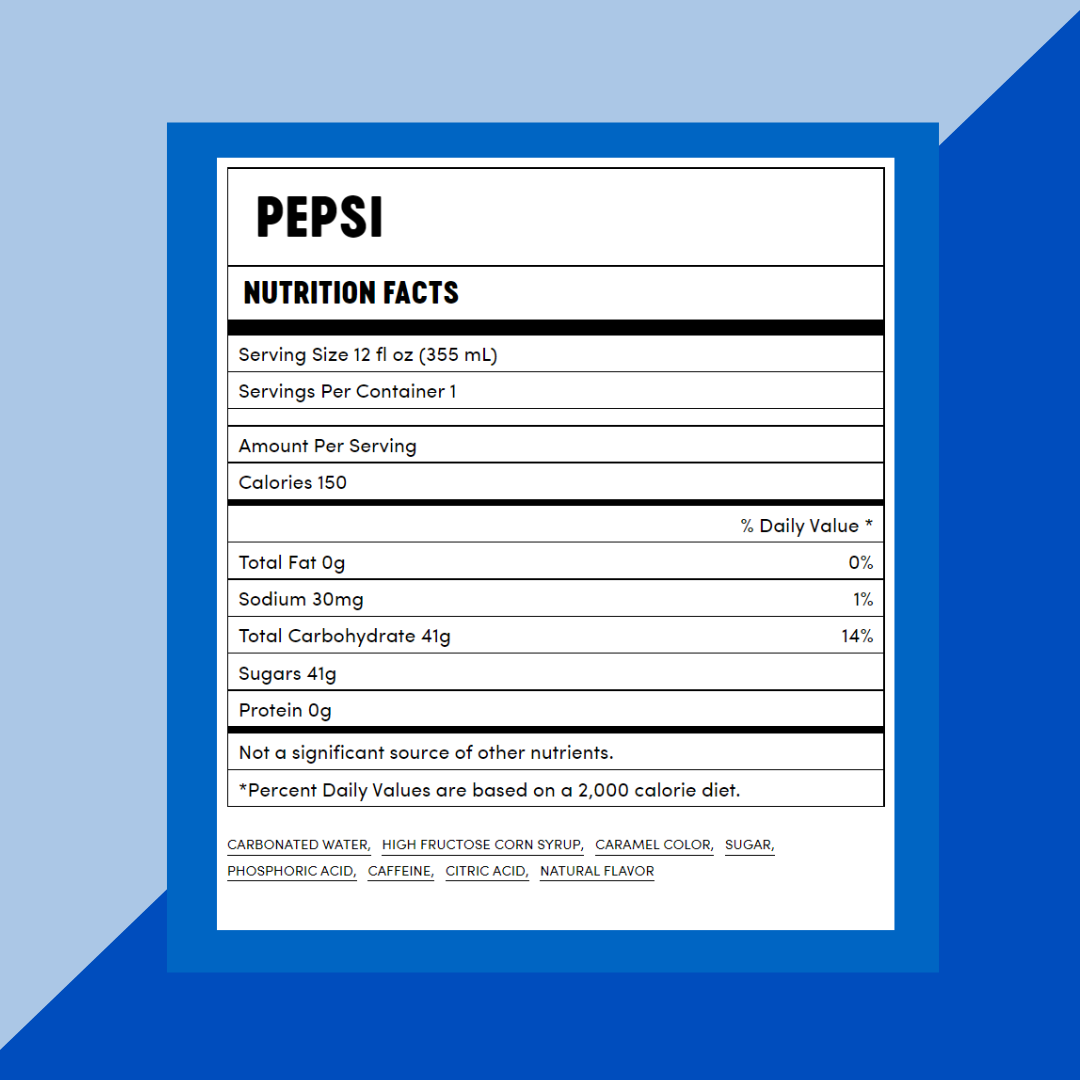 Pepsi 12oz Can Nutrition Facts | J&J Vending SF Office Snack and Beverage Delivery